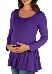 Long Sleeve Solid Color Swing Style Flared Maternity Tunic Top