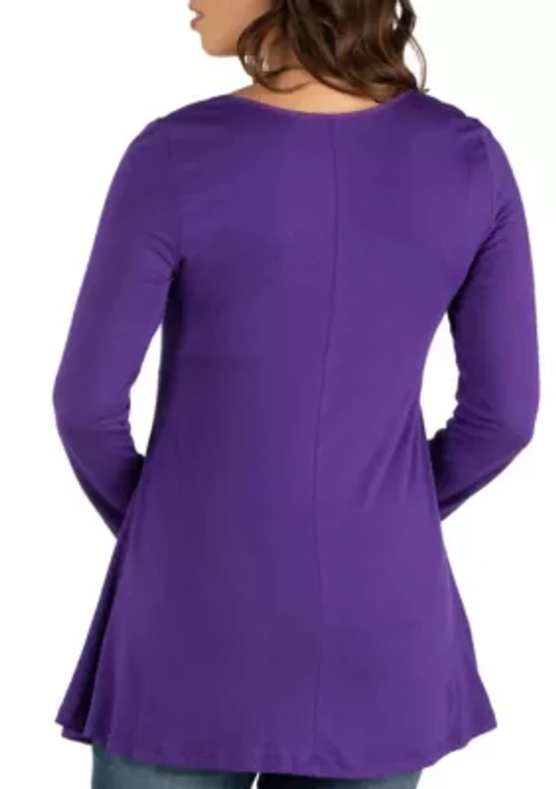 Long Sleeve Solid Color Swing Style Flared Maternity Tunic Top