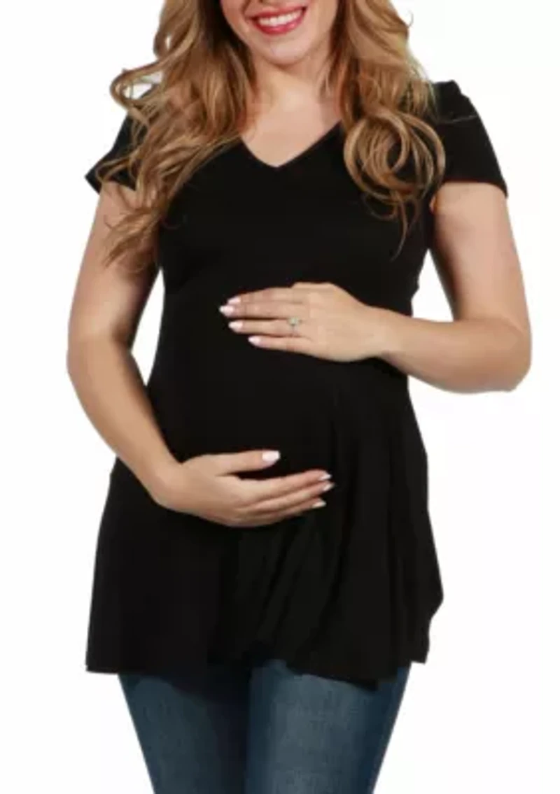Cap Sleeve Maternity Tunic Top with Soft Flare Hem