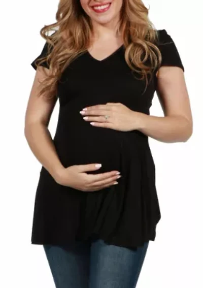 Cap Sleeve Maternity Tunic Top with Soft Flare Hem