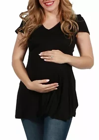 Cap Sleeve Maternity Tunic Top with Soft Flare Hem