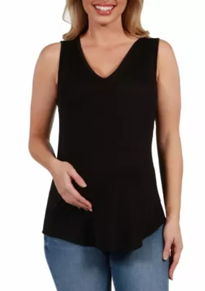 V Neck Maternity Tunic Tank Top with Round Hemline