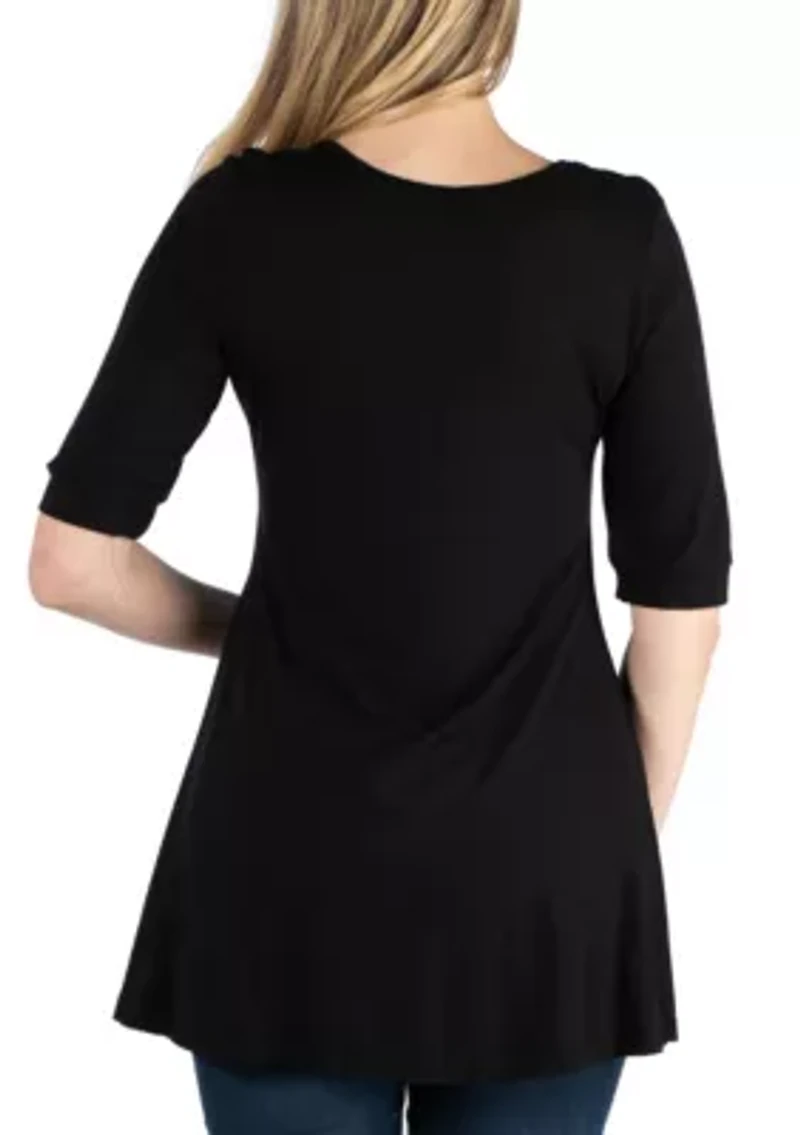 Quarter Sleeve Maternity Tunic Top with Button Detail