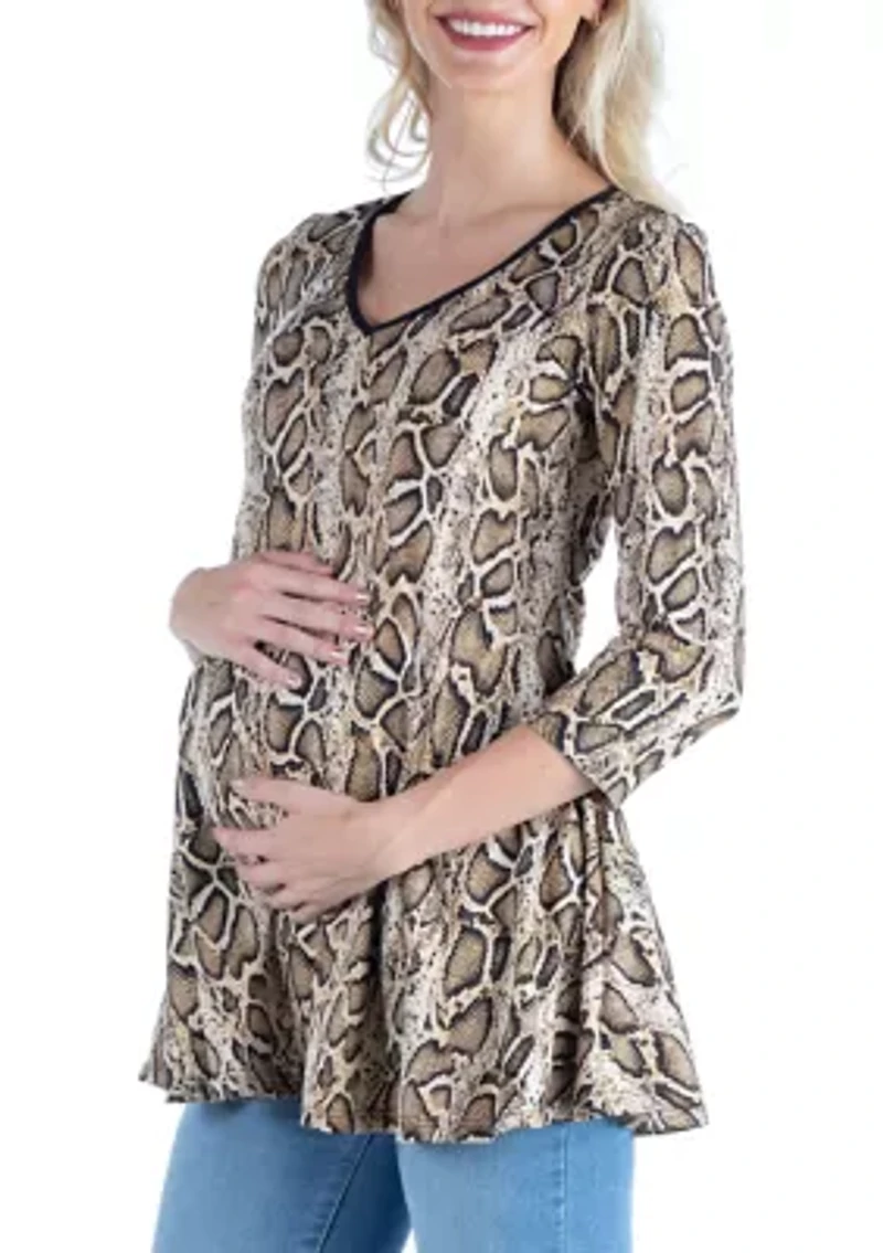 Maternity Snake Print Three Quarter Sleeve Tunic Top
