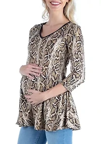 Maternity Snake Print Three Quarter Sleeve Tunic Top