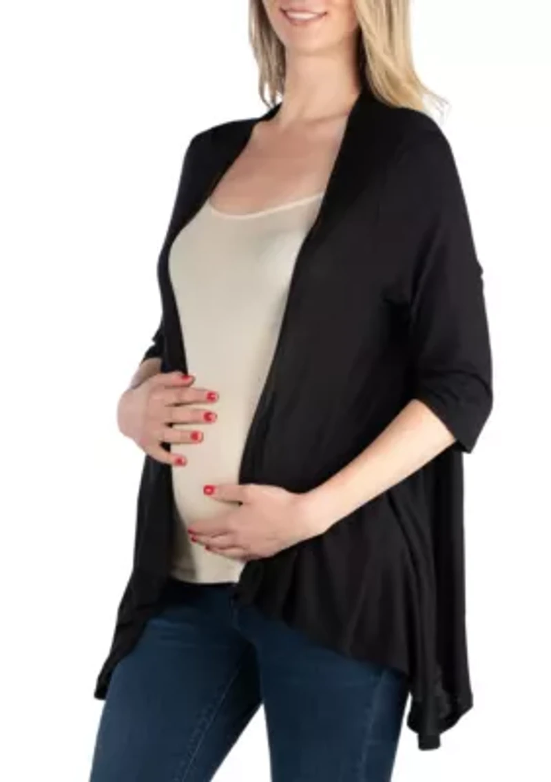 Elbow Length Sleeve Maternity Open Cardigan