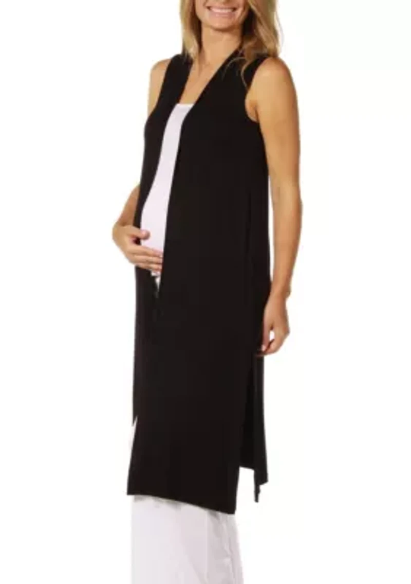 Sleeveless Long Maternity Cardigan with Side Slit