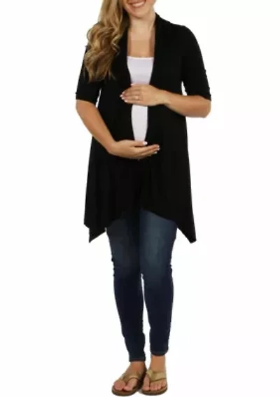Loose Fit Open Front Maternity Cardigan with Half Sleeve