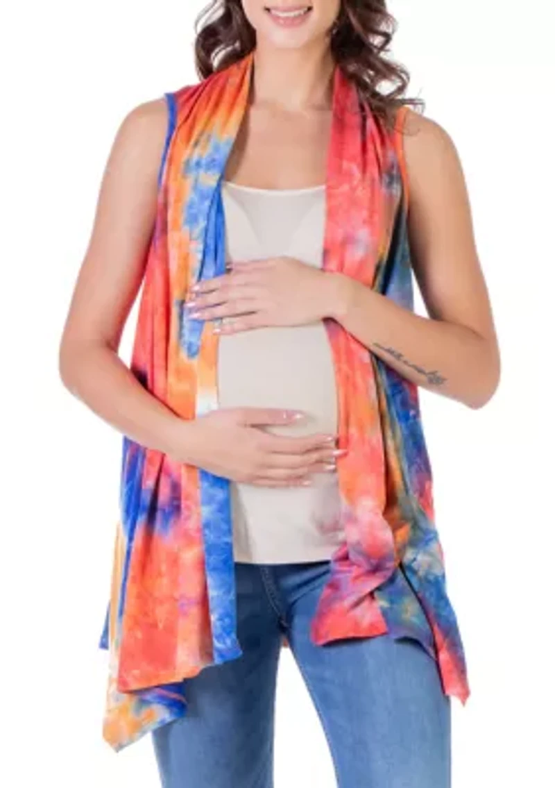 Orange Tie Dye Maternity Open Front Shrug Vest