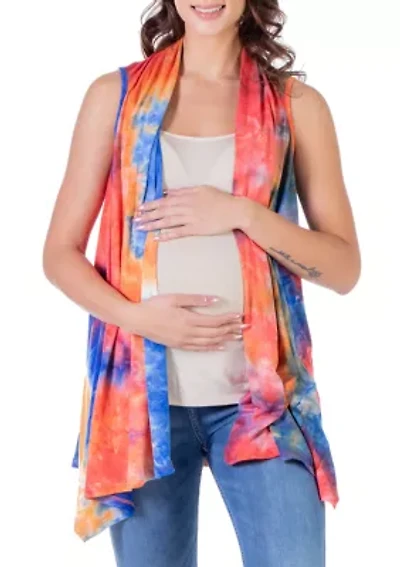 Orange Tie Dye Maternity Open Front Shrug Vest
