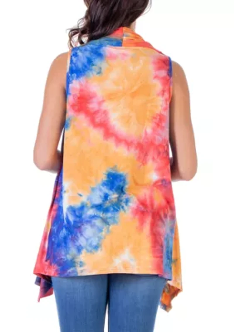 Orange Tie Dye Maternity Open Front Shrug Vest