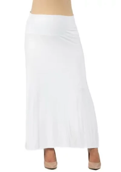 Womens Elastic Waist Solid Color Maternity Maxi Skirt