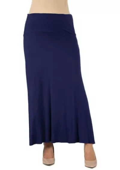 Womens Elastic Waist Solid Color Maternity Maxi Skirt