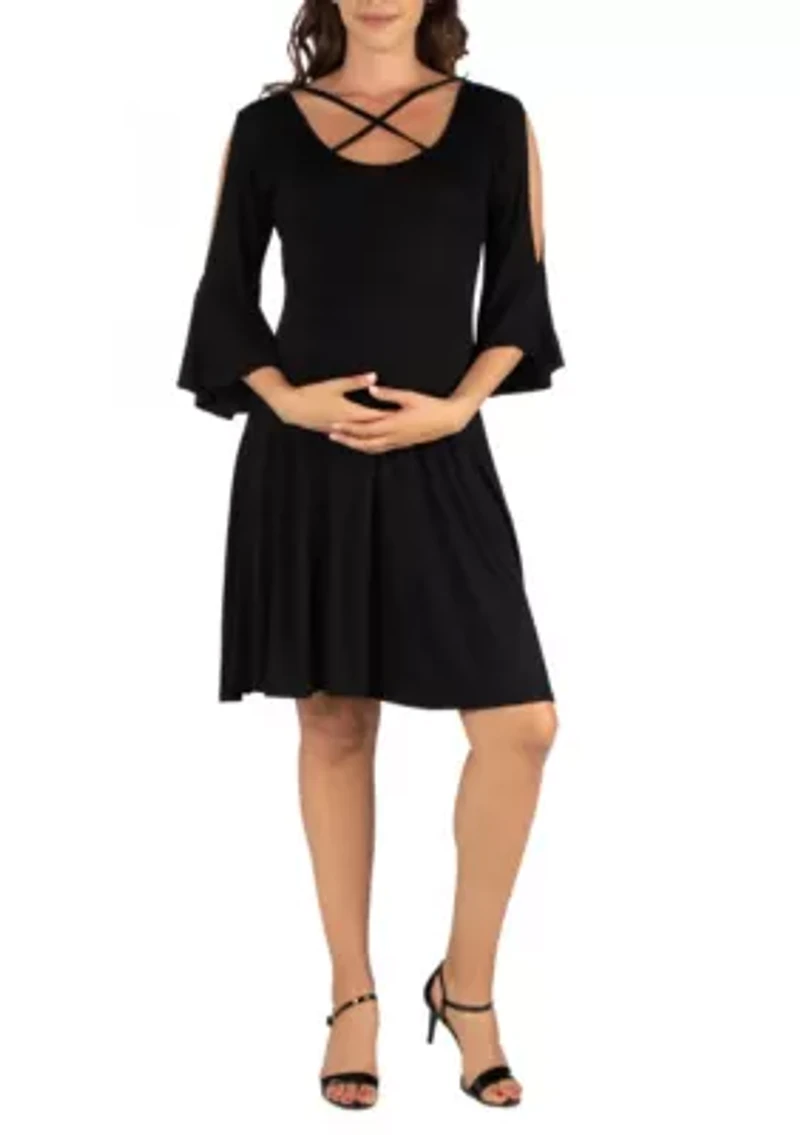 Maternity Knee Length Cold Shoulder Dress