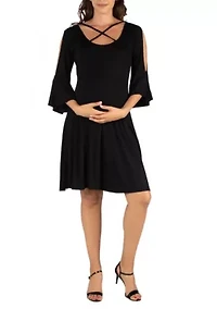 Maternity Knee Length Cold Shoulder Dress