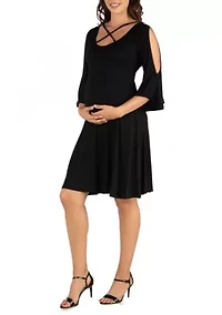 Maternity Knee Length Cold Shoulder Dress