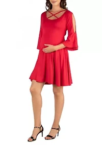 Maternity Knee Length Cold Shoulder Dress
