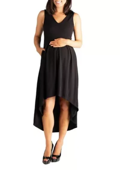 Sleeveless Fit N Flare High Low Maternity Dress