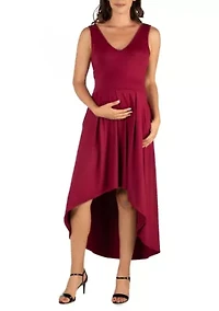 Sleeveless Fit N Flare High Low Maternity Dress