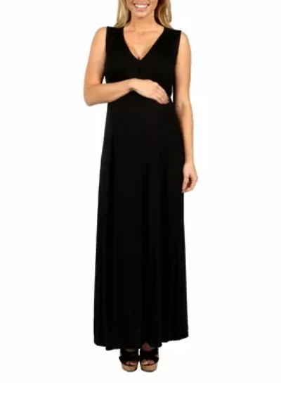 V Neck Sleeveless Maternity Maxi Dress with Belt