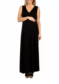 V Neck Sleeveless Maternity Maxi Dress with Belt