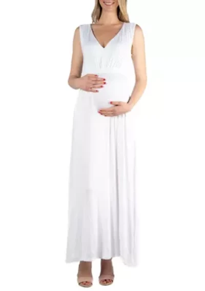 V Neck Sleeveless Maternity Maxi Dress with Belt