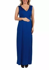 V Neck Sleeveless Maternity Maxi Dress with Belt