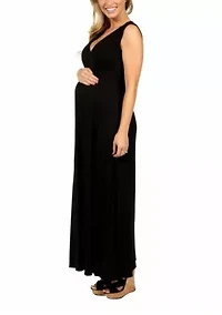 V Neck Sleeveless Maternity Maxi Dress with Belt