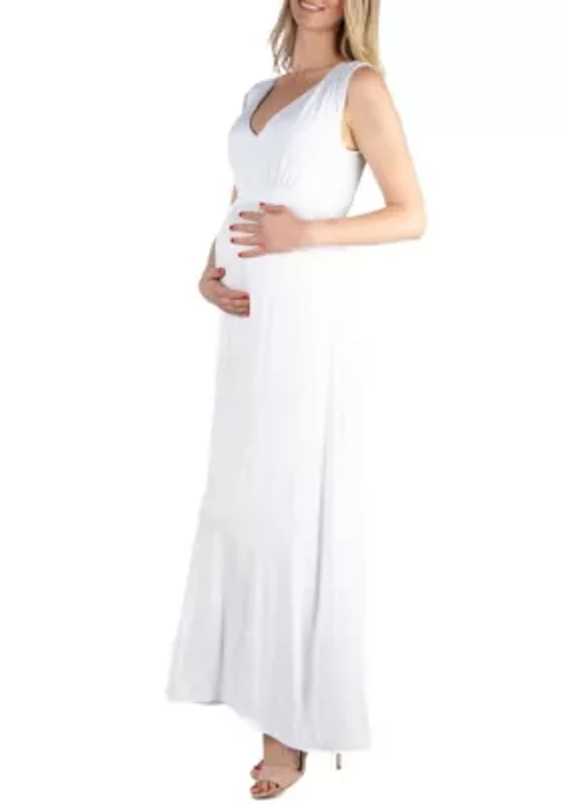 V Neck Sleeveless Maternity Maxi Dress with Belt