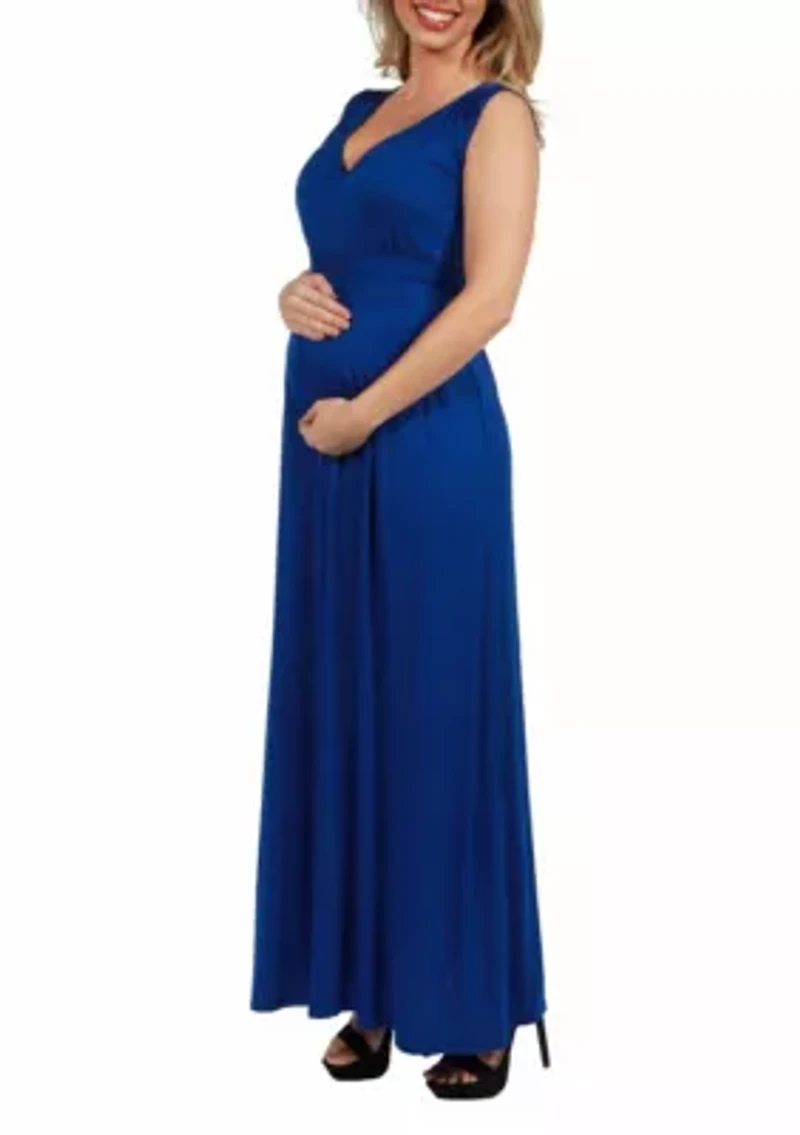 V Neck Sleeveless Maternity Maxi Dress with Belt