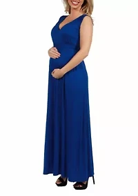 V Neck Sleeveless Maternity Maxi Dress with Belt