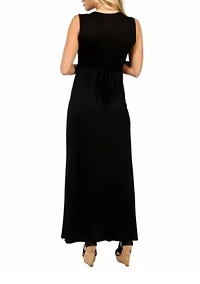 V Neck Sleeveless Maternity Maxi Dress with Belt