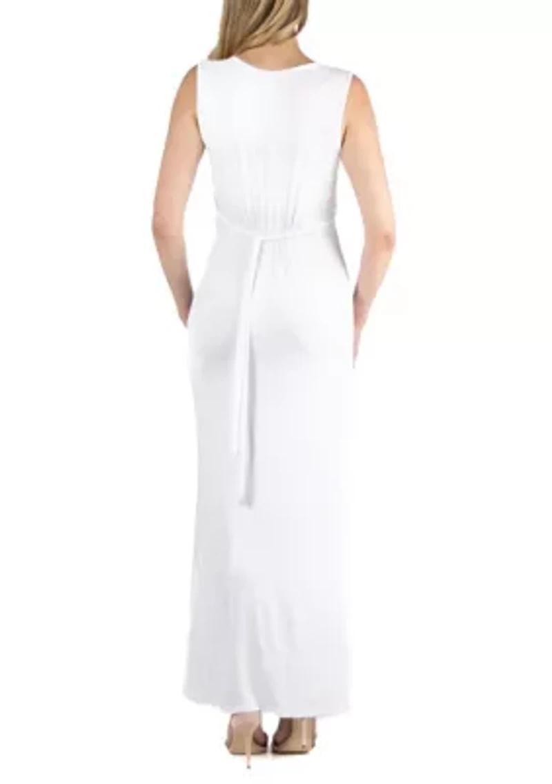 V Neck Sleeveless Maternity Maxi Dress with Belt