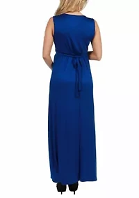 V Neck Sleeveless Maternity Maxi Dress with Belt