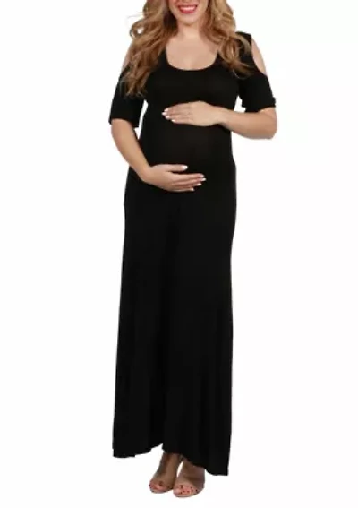 Half Sleeve Open Shoulder Maternity Maxi Dress