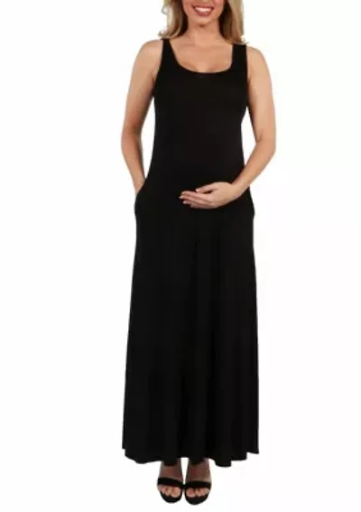 Scoop Neck Sleeveless Maternity Maxi Dress with Pockets