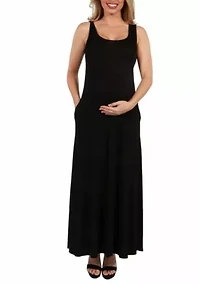 Scoop Neck Sleeveless Maternity Maxi Dress with Pockets