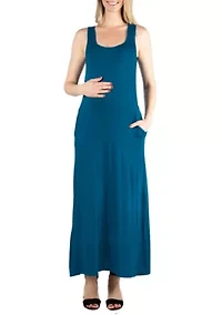 Scoop Neck Sleeveless Maternity Maxi Dress with Pockets