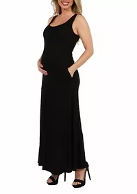 Scoop Neck Sleeveless Maternity Maxi Dress with Pockets