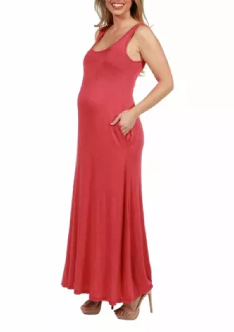 Scoop Neck Sleeveless Maternity Maxi Dress with Pockets