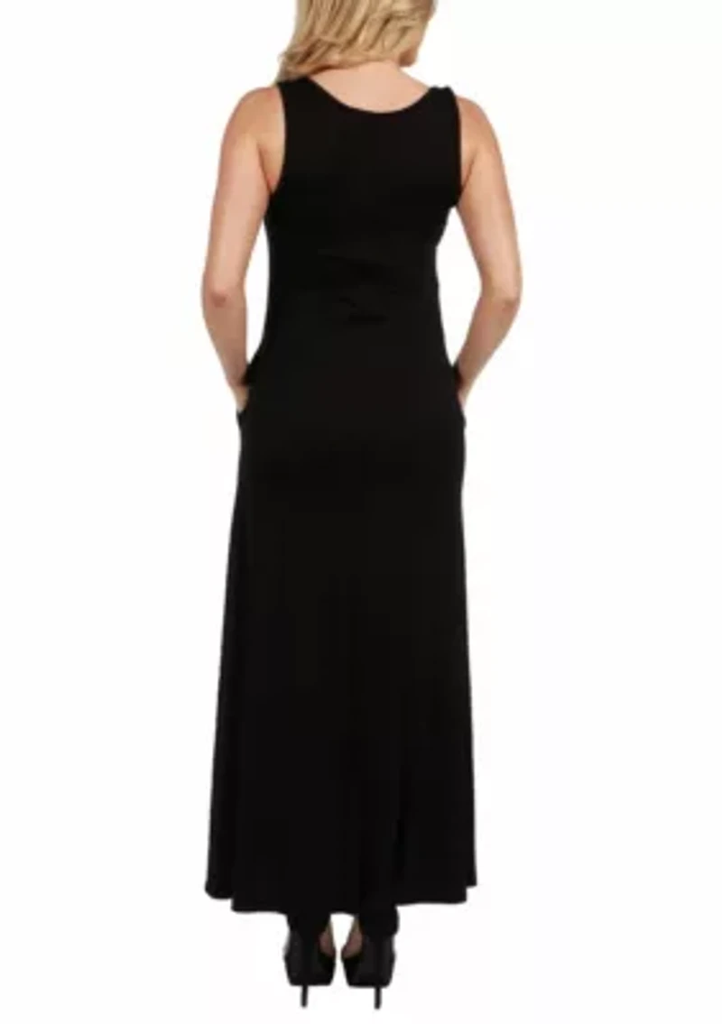Scoop Neck Sleeveless Maternity Maxi Dress with Pockets