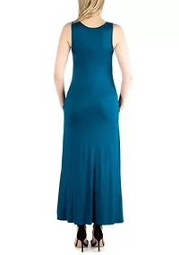 Scoop Neck Sleeveless Maternity Maxi Dress with Pockets