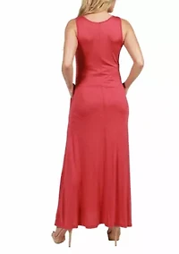 Scoop Neck Sleeveless Maternity Maxi Dress with Pockets