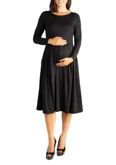Midi Length Fit N Flare Pocket Maternity Dress