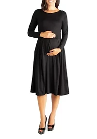Midi Length Fit N Flare Pocket Maternity Dress