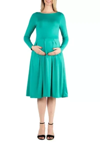 Midi Length Fit N Flare Pocket Maternity Dress