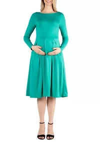 Midi Length Fit N Flare Pocket Maternity Dress