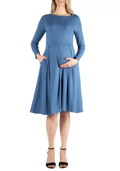 Midi Length Fit N Flare Pocket Maternity Dress