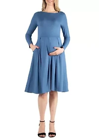 Midi Length Fit N Flare Pocket Maternity Dress