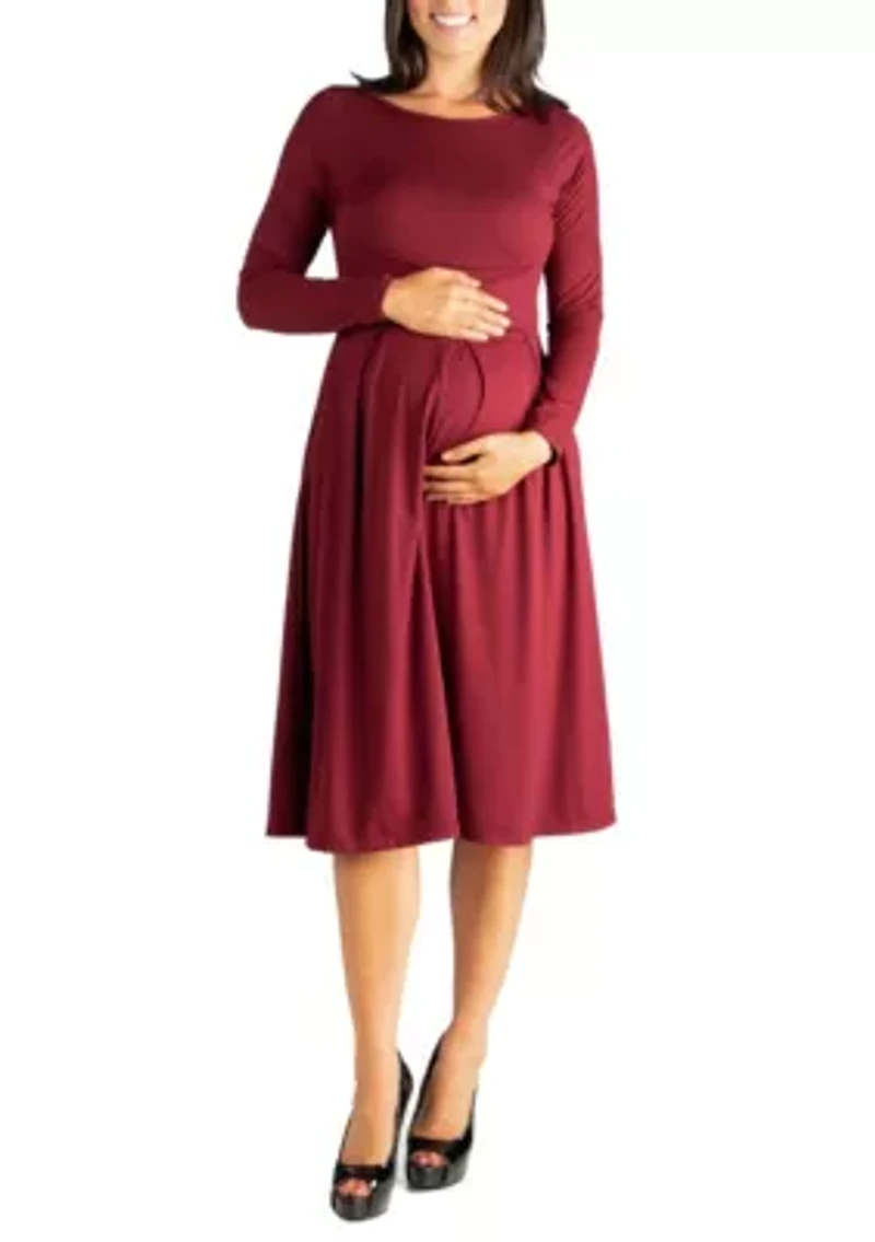 Midi Length Fit N Flare Pocket Maternity Dress